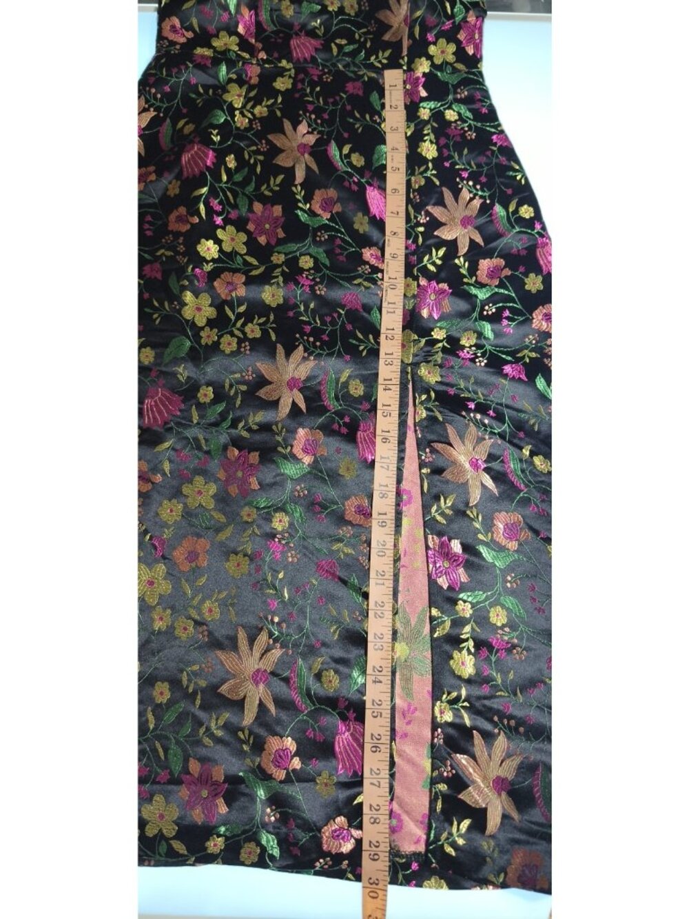 Lulus Size Small Black Satin Floral Jacquard Strapless Midi Dress NWT Metallic - Picture 15 of 16